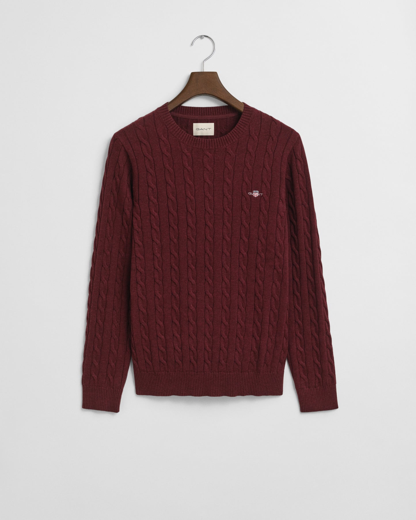 Gant Cotton Cable Bordeaux Knit Crewneck