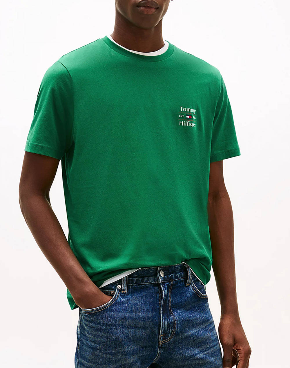 TOMMY HILFIGER LEAF GREEN HILFIGER STACK TEE