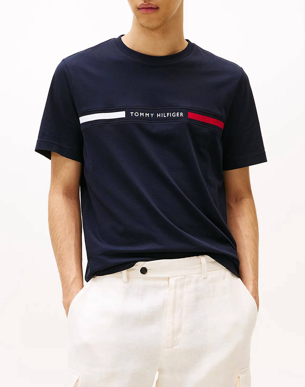 TOMMY HILFIGER DARK BLUE HILFIGER CHEST INSERT TEE