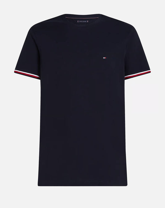 TOMMY HILFIGER DARK BLUE GLOBAL STRIPE CUFF TEE