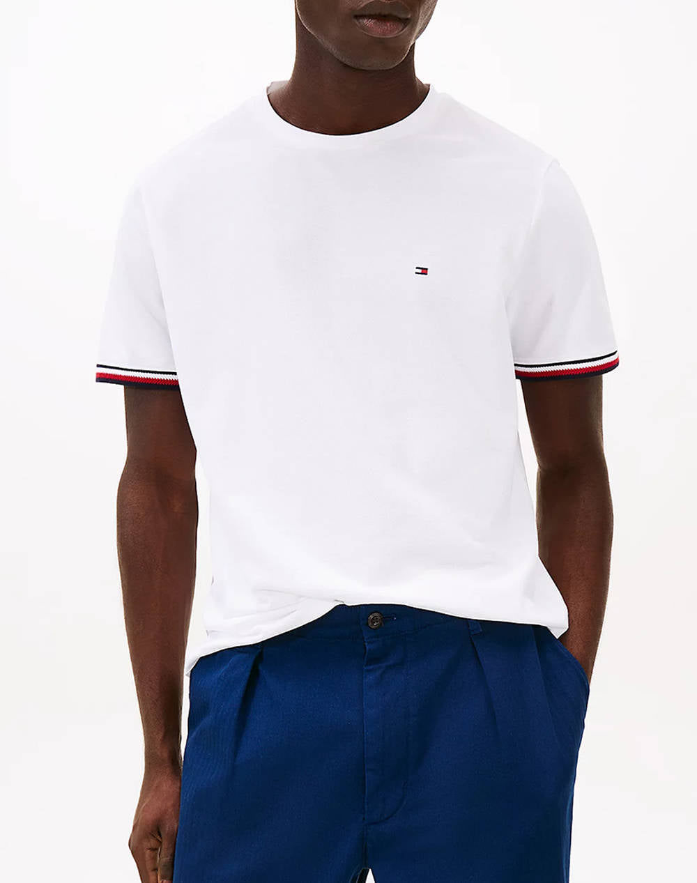 TOMMY HILFIGER WHITE GLOBAL STRIPE CUFF TEE