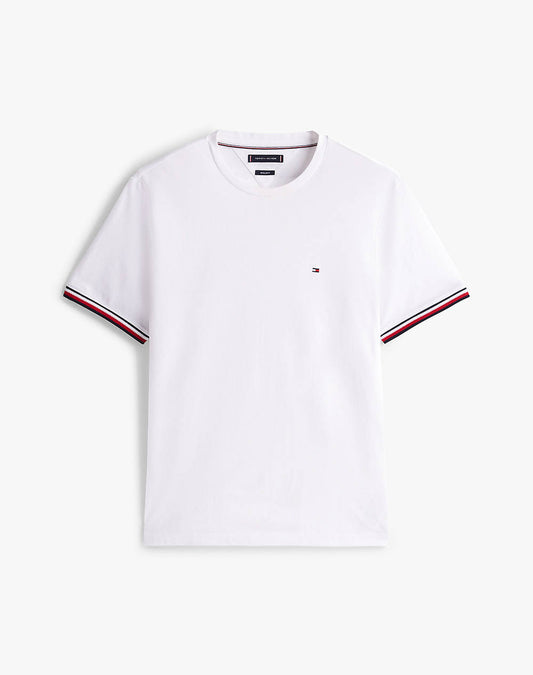 TOMMY HILFIGER WHITE GLOBAL STRIPE CUFF TEE