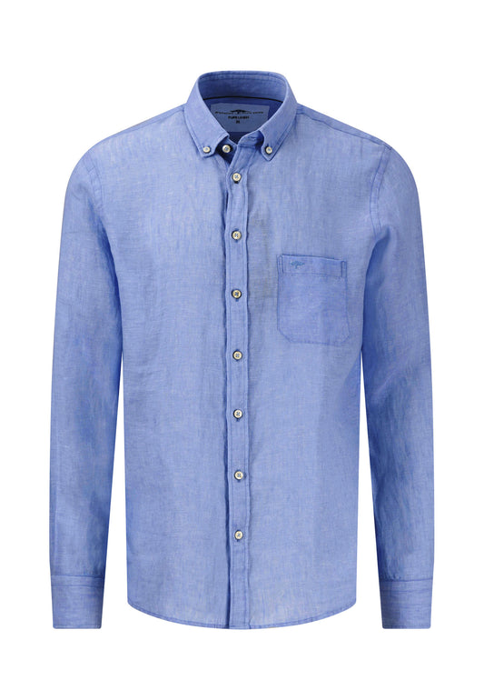 Fynch-Hatton Casual Fit Strong Blue Premium Linen Buttoned Shirt