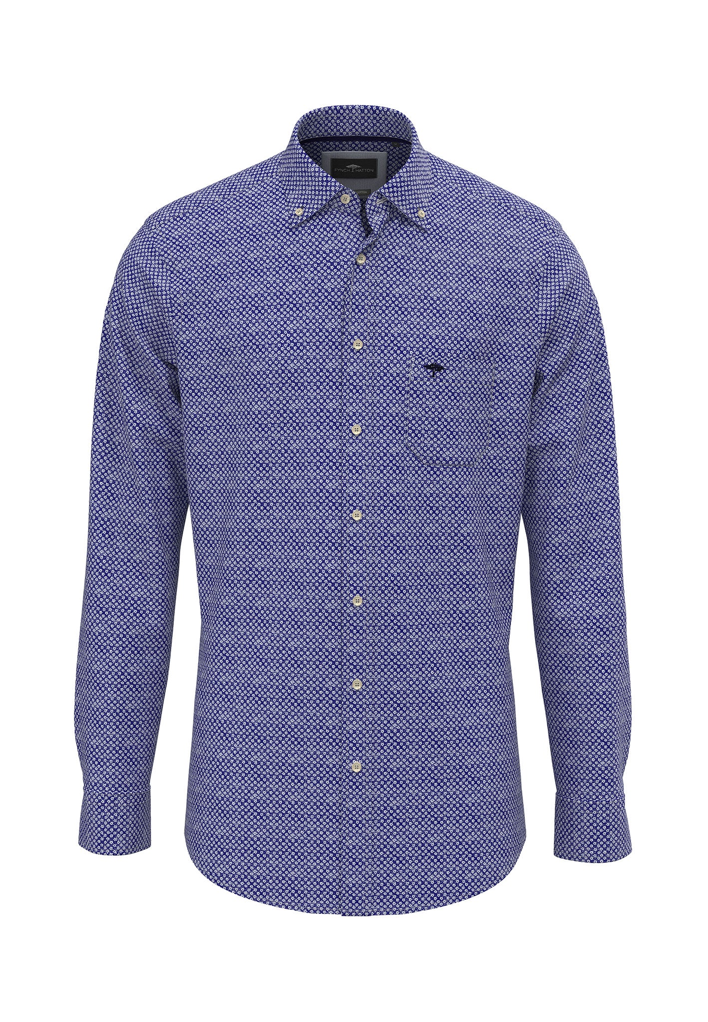 Fynch-Hatton Casual Fit Navy Blue Story Prints Shirt
