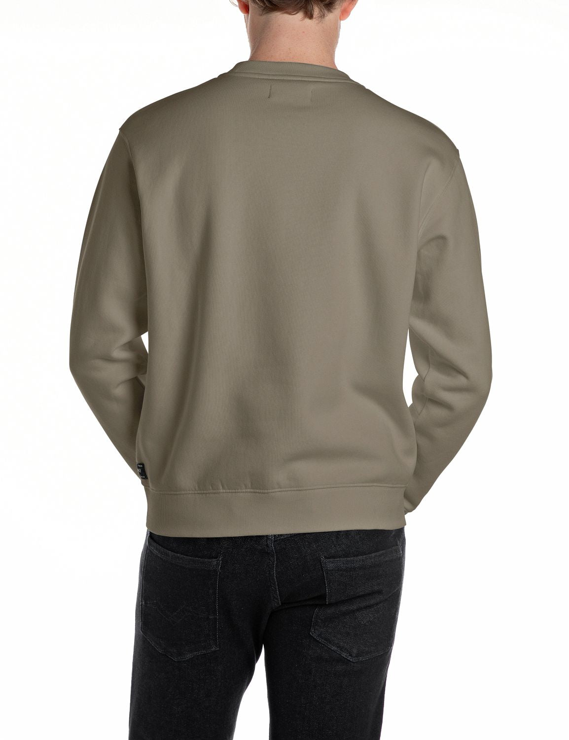 Replay Cotton-Blend Mud Green Crewneck Sweatshirt