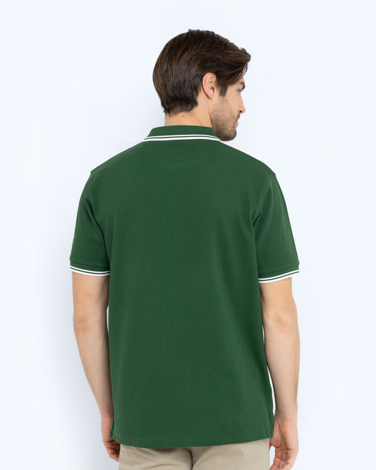 Bostonians Polo T-Shirt Deep Green Pique Twin Tipped Regular Fit