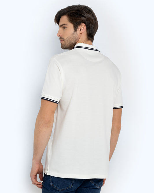 Bostonians Polo T-Shirt White Pique Twin Tipped Regular Fit