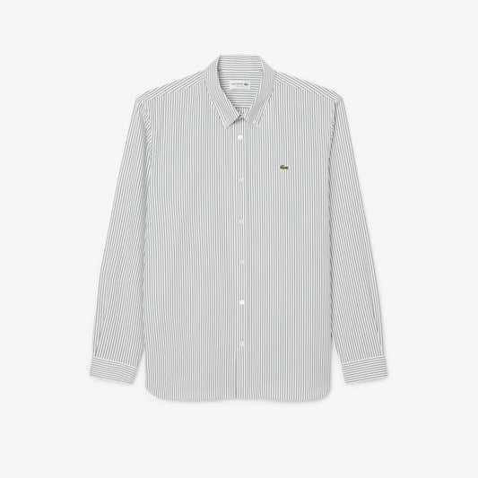 Lacoste Striped Pinpoint Regular Fit Green Buttoned Shirt
