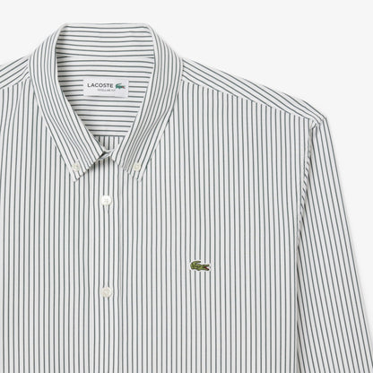 Lacoste Striped Pinpoint Regular Fit Green Buttoned Shirt