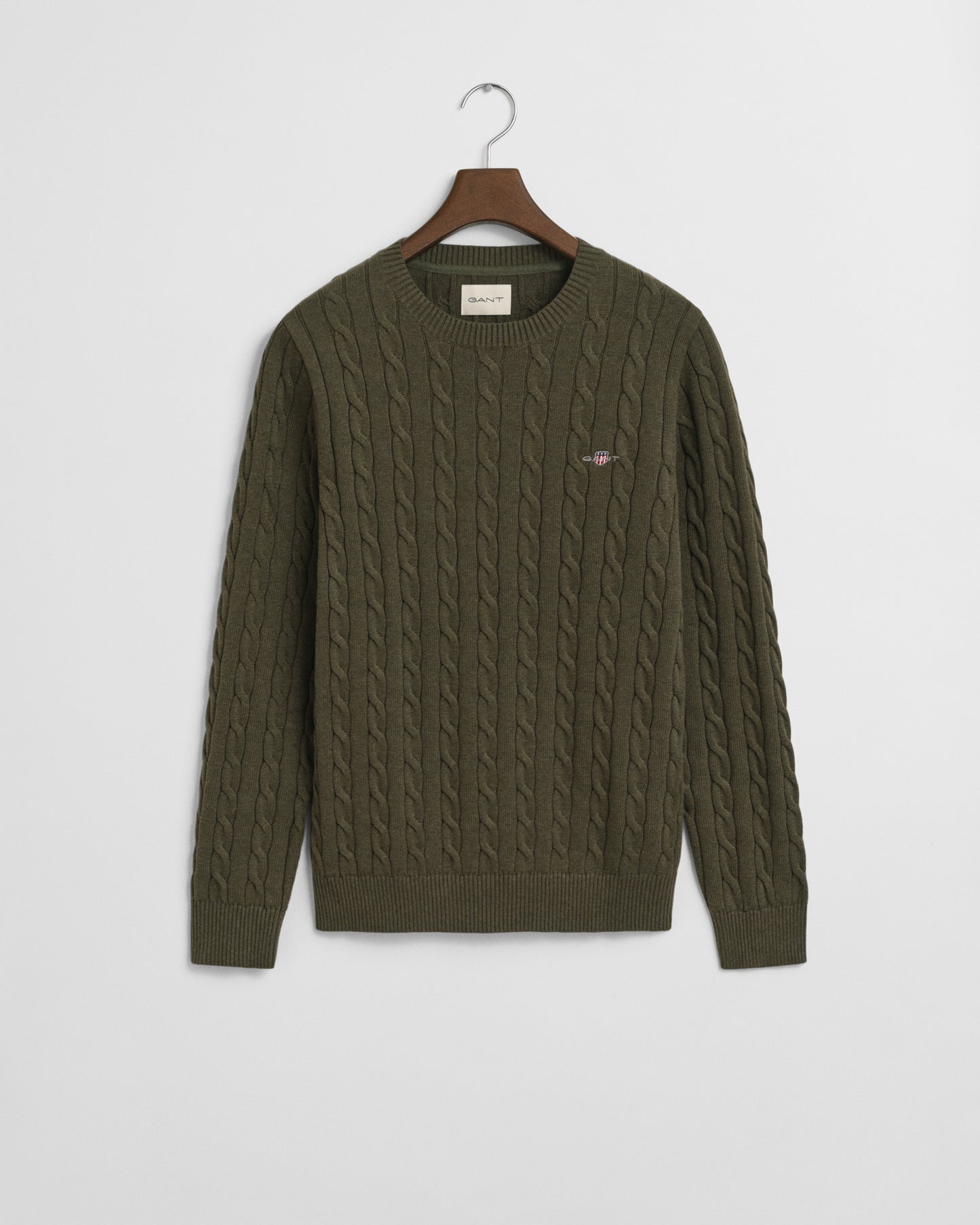Gant Cotton Cable Khaki Knit Crewneck