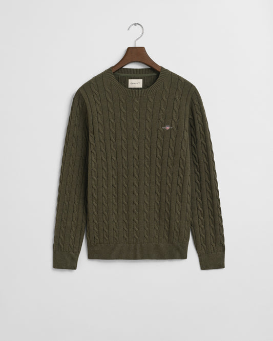 Gant Cotton Cable Khaki Knit Crewneck