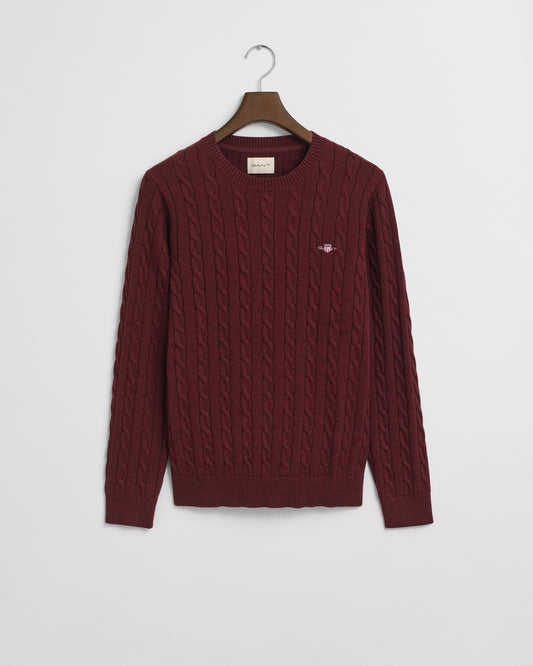 Gant Cotton Cable Bordeaux Knit Crewneck