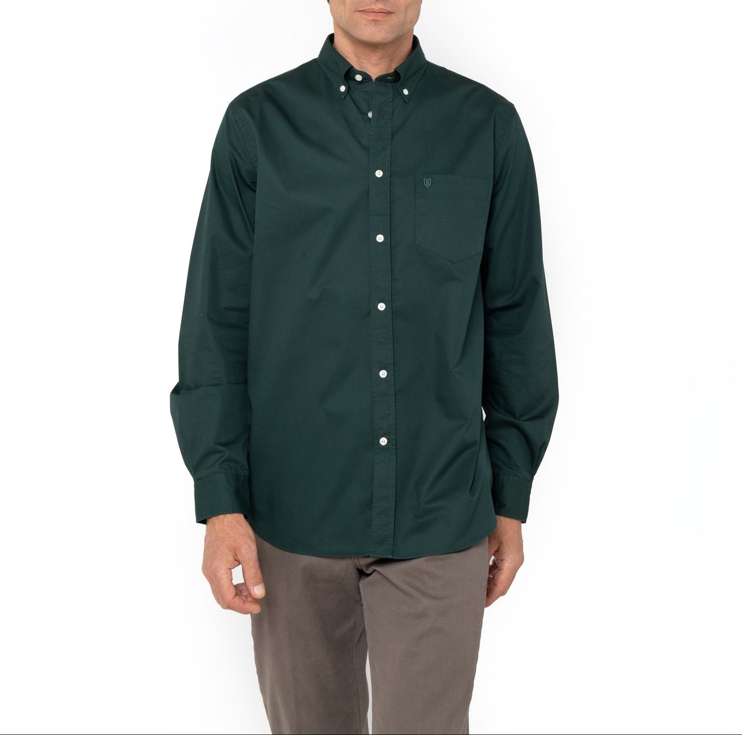 Bostonians Regular Fit Gabardine Dark Green Shirt
