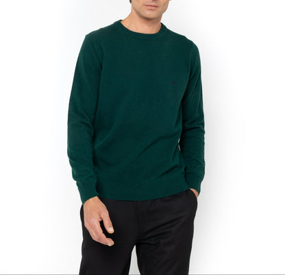 Bostonians Regular Fit Lambswool Dark Green Knit Crewneck
