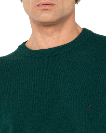 Bostonians Regular Fit Lambswool Dark Green Knit Crewneck