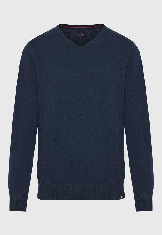 Funky Buddha Navy Mel Long-Sleeved V-Neck