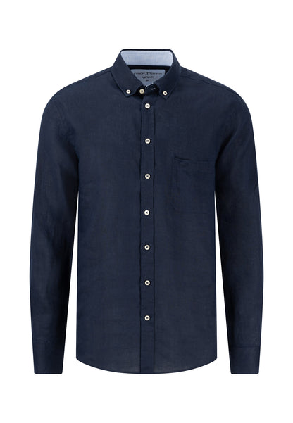 Fynch-Hatton Casual Fit Navy Premium Linen Buttoned Shirt