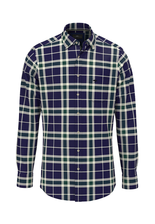 Fynch-Hatton Big Check Navy Buttoned Shirt