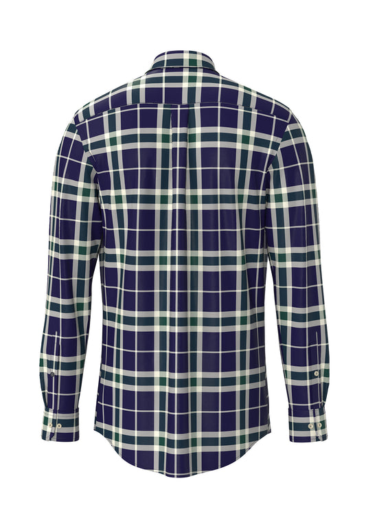 Fynch-Hatton Big Check Navy Buttoned Shirt