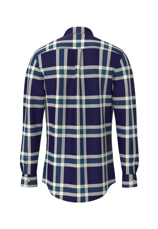 Fynch-Hatton Big Check Navy Buttoned Shirt