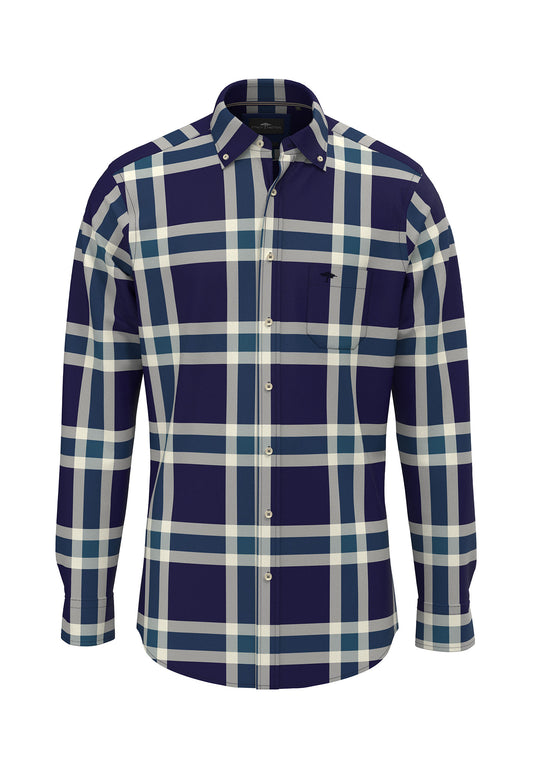 Fynch-Hatton Big Check Navy Buttoned Shirt