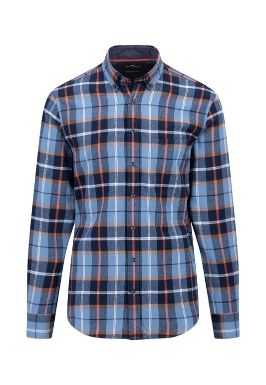 Fynch-Hatton Premium Flannel Checks Navy Buttoned Shirt