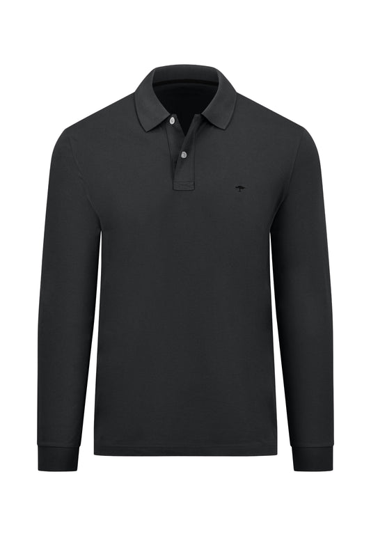 Fynch-Hatton Black Longsleeve Interlock Polo