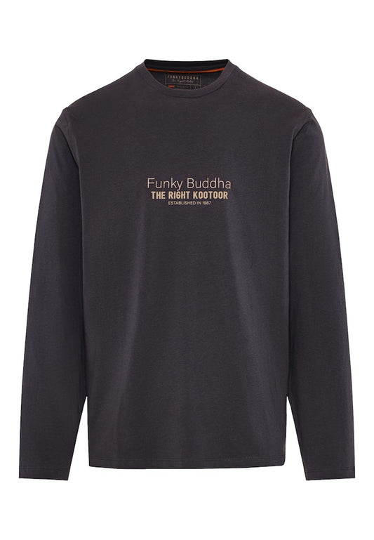 Funky Buddha Long Sleeved Black Branded Print Crewneck