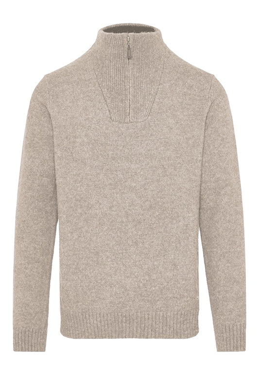 Funky Buddha Beige Half-Zip Knitted Sweater