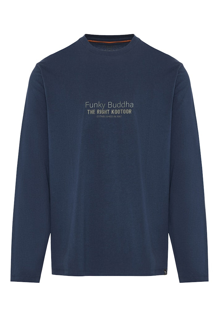 Funky Buddha Long Sleeved Navy Branded Print Crewneck
