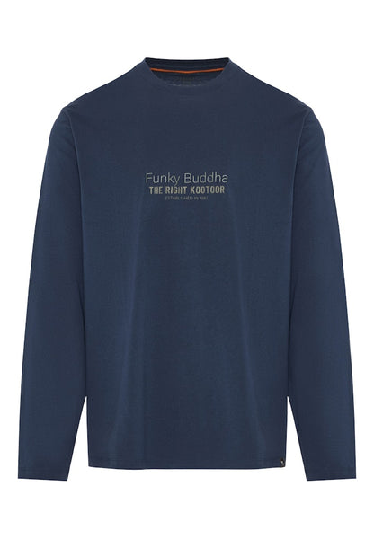 Funky Buddha Long Sleeved Navy Branded Print Crewneck