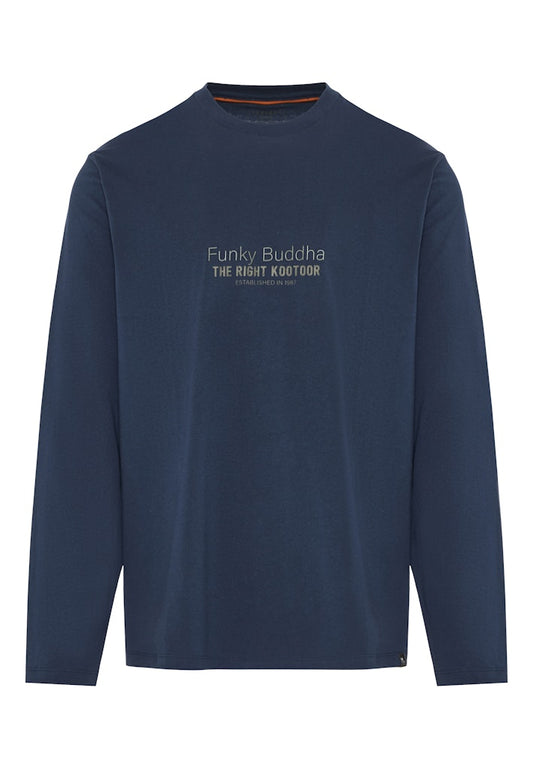 Funky Buddha Long Sleeved Navy Branded Print Crewneck