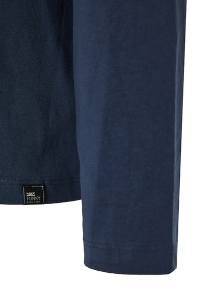 Funky Buddha Long Sleeved Navy Branded Print Crewneck