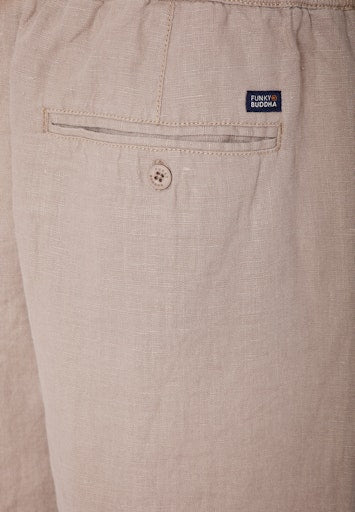 Funky Buddha Comfort Fit Garment Dyed Greige Linen Βερμούδα