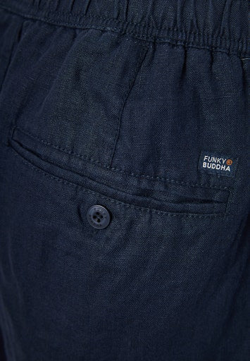 Funky Buddha Comfort Fit Garment Dyed Navy Linen Βερμούδα