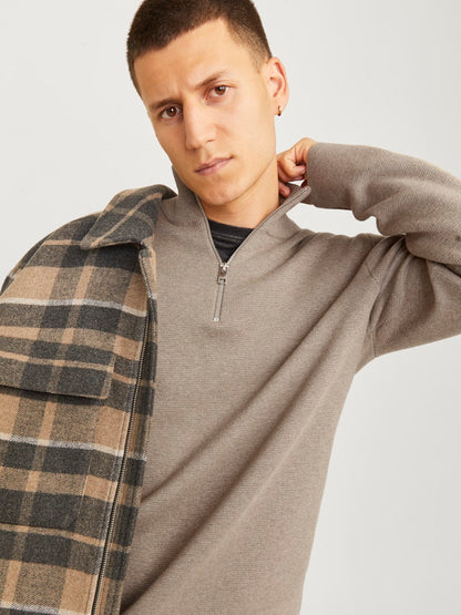 Jack&Jones Greige Melange JPRCCMILANO Knit Half-Zip