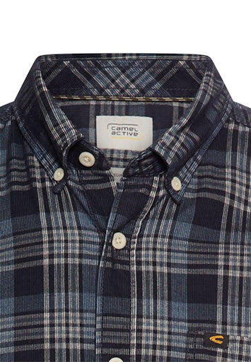 Camel Active Button Down Broken Corduroy Dark Navy Checkered Shirt