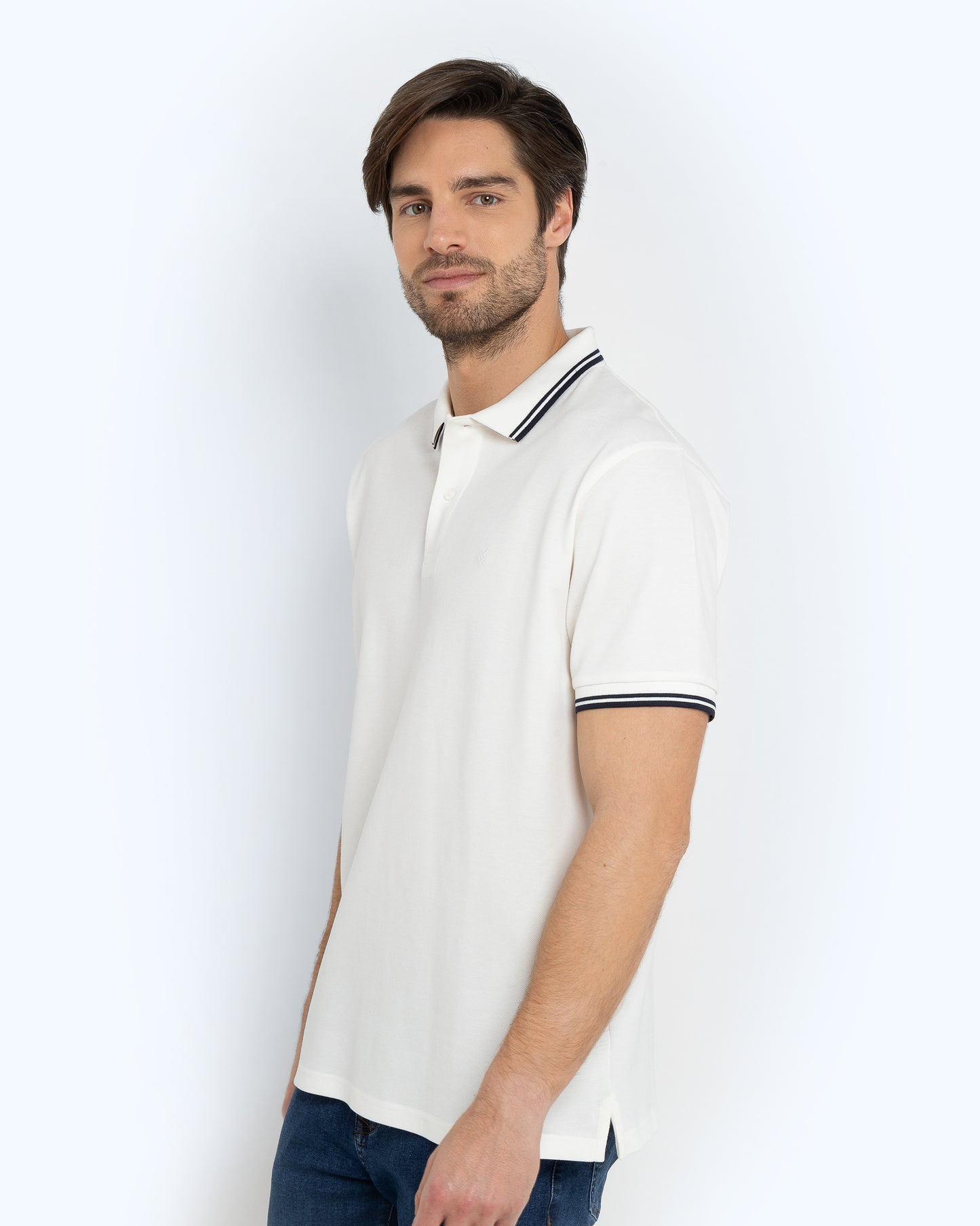 Bostonians Polo T-Shirt White Pique Twin Tipped Regular Fit