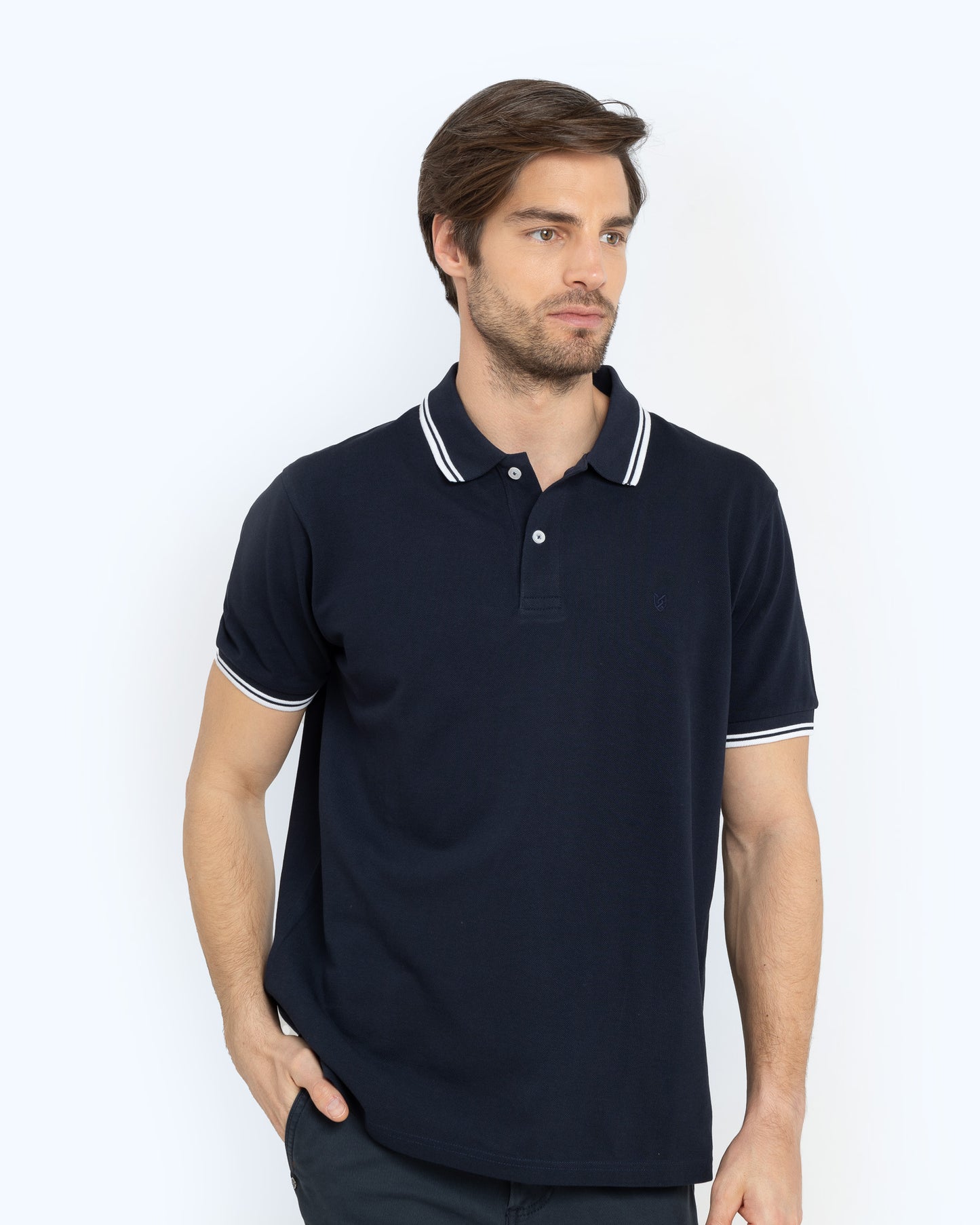 Bostonians Polo T-Shirt Navy Pique Twin Tipped Regular Fit