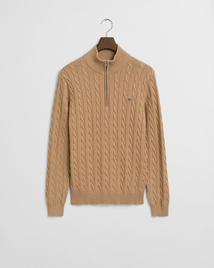 GANT Cotton Cable Dark Blue Melange Half Zip Knitwear