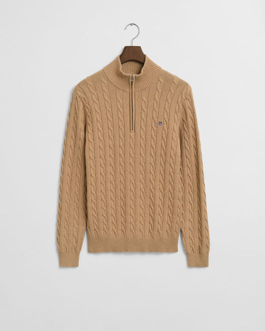 GANT Cotton Cable Dark Blue Melange Half Zip Knitwear