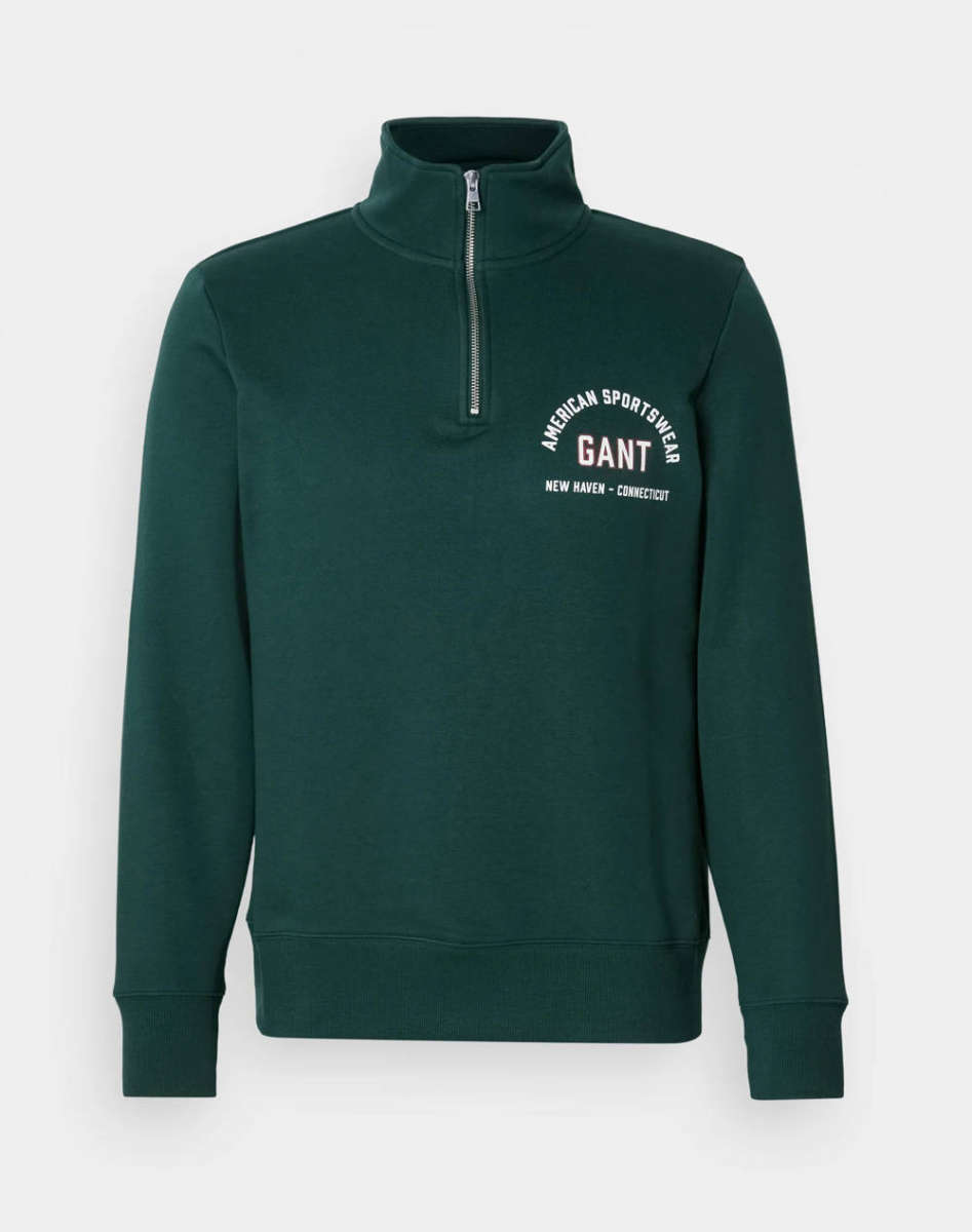 GANT Printed Graphic Tartan Green Half Zip