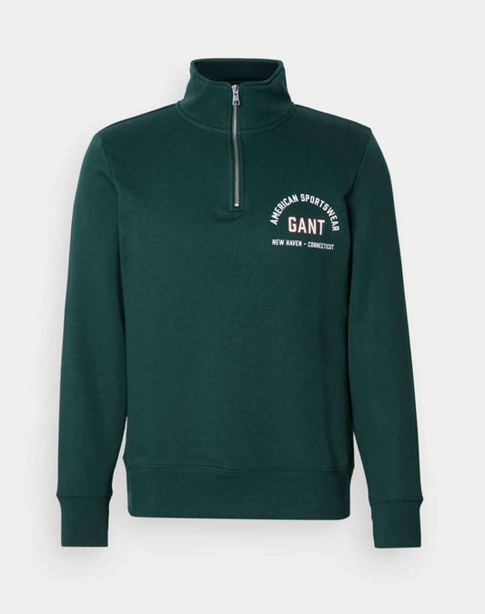 GANT Printed Graphic Tartan Green Half Zip