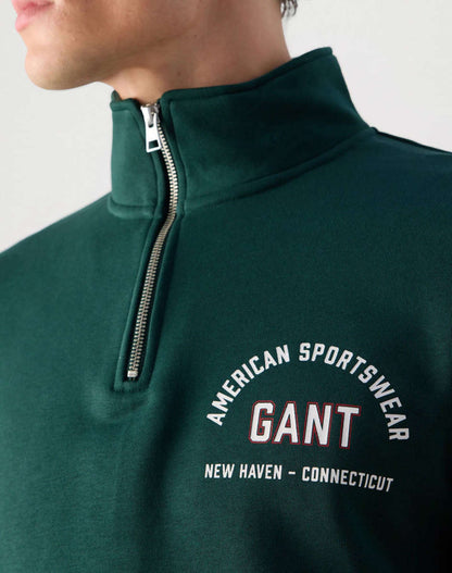 GANT Printed Graphic Tartan Green Half Zip