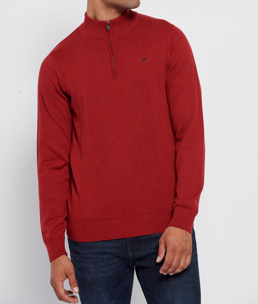 Funky Buddha Knitwear Persian Red Mel Sweater with Neck Zipper